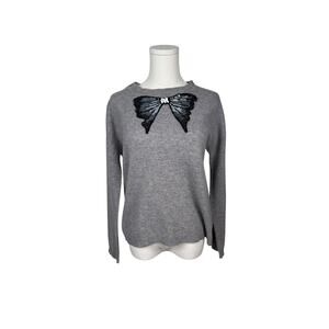 Blugirl by Blumarine Sequin Bow Gray Knit Sweater